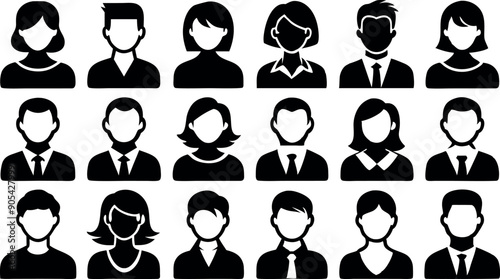 A collection of black and white faces with ties. The faces are of various sizes and styles, and they are all wearing ties. Concept of professionalism and formality