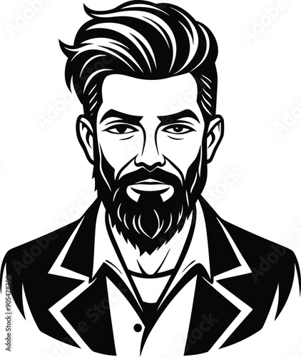 silhouette of hipster man head white background