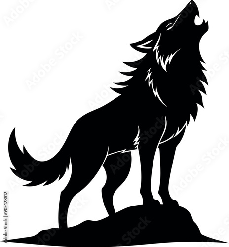 A wolf is standing on a rock and howling