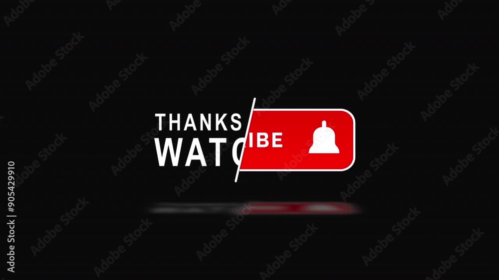 Smooth animation of the text Thanks for watching and the Subscribe button on black background.Suitable for end screen of video.For video editing and content creators.lines text reveal.Minimal.