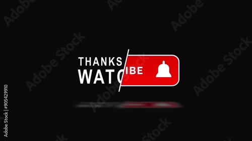 Smooth animation of the text Thanks for watching and the Subscribe button on black background.Suitable for end screen of video.For video editing and content creators.lines text reveal.Minimal.