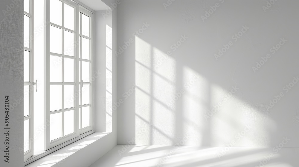 Fototapeta premium Window natural shadow effect on white background