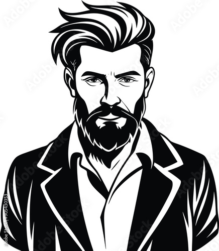 silhouette of hipster man head white background