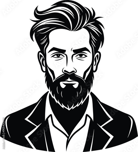 silhouette of hipster man head white background