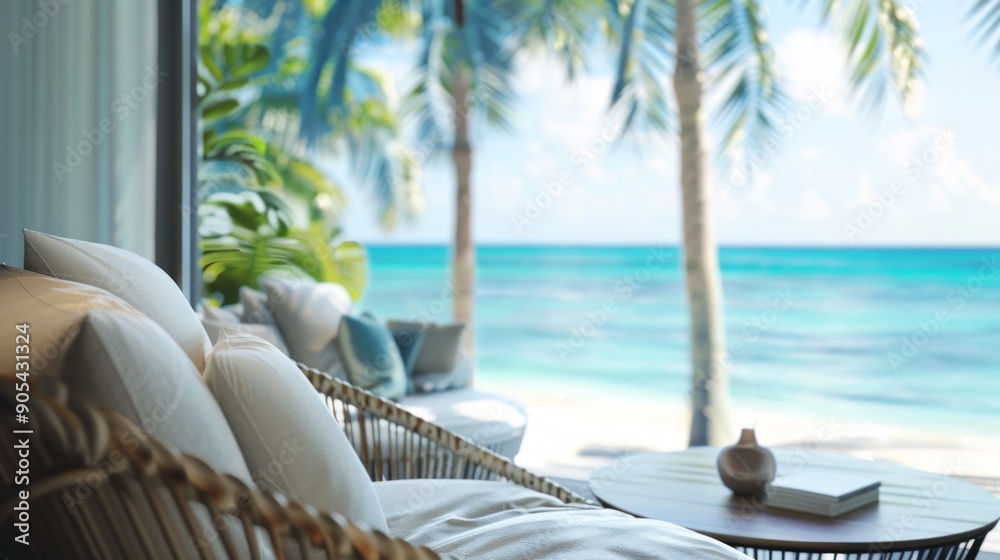 Fototapeta premium Coastal Getaway: A Relaxing View from a Beachfront Balcony
