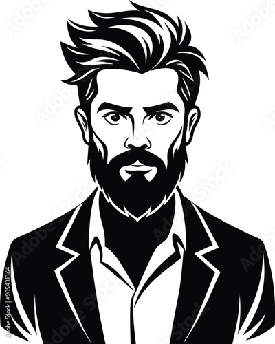 silhouette of hipster man head white background