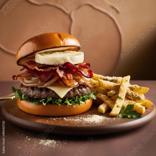 A Gourmet Burger With Truffle Fries A Restaurant Food Menu Image