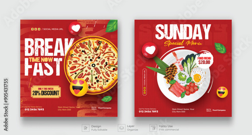 Food social media banner post template design. pizza and vegetable vector social media illustration template.