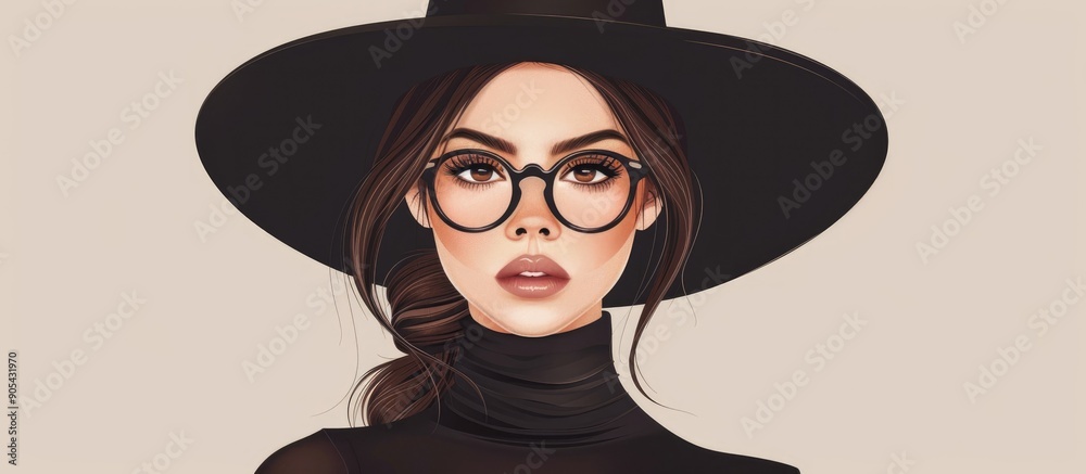Young beautiful fashionable woman with trendy makeup in black hat and glasses on the grey background Model looking at camera wearing stylish eyeglasses Female fashion beauty concept Young beautiful fashionable woman with trendy makeup in black hat and glasses on the grey background Model looking at camera wearing stylish eyeglasses Female fashion beauty concept