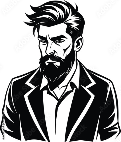 silhouette of hipster man head white background
