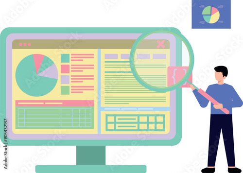 Boy searching on web page.