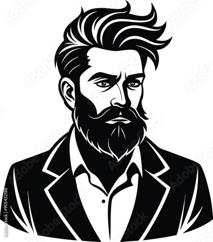 silhouette of hipster man head white background