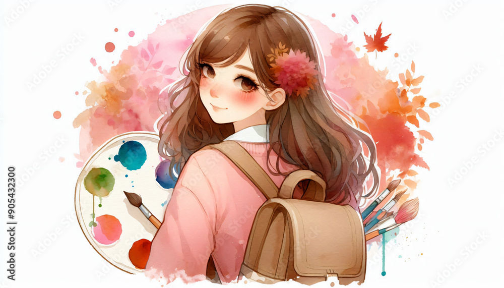 girl with backpack and book on an autumn background, back to school girl with backpack and book on an autumn background, back to school