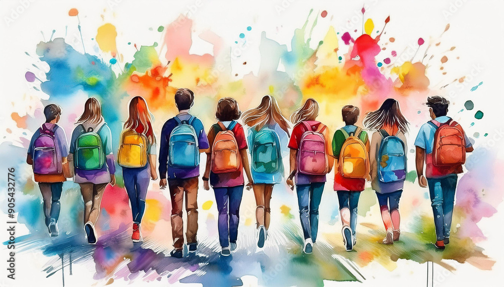 Fototapeta premium Group of students returning to school.