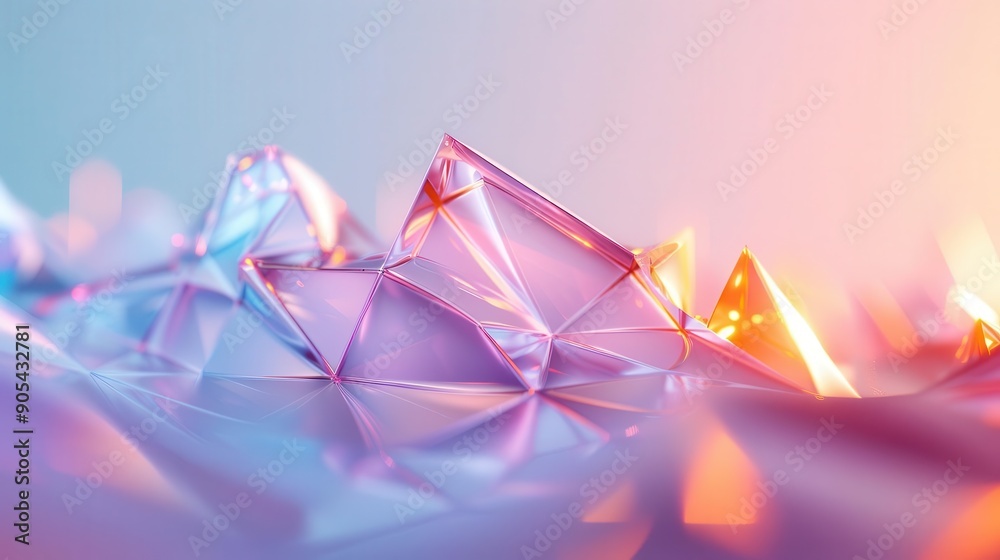 Abstract geometric shapes with iridescent colors and reflections. Abstract geometric shapes with iridescent colors and reflections.