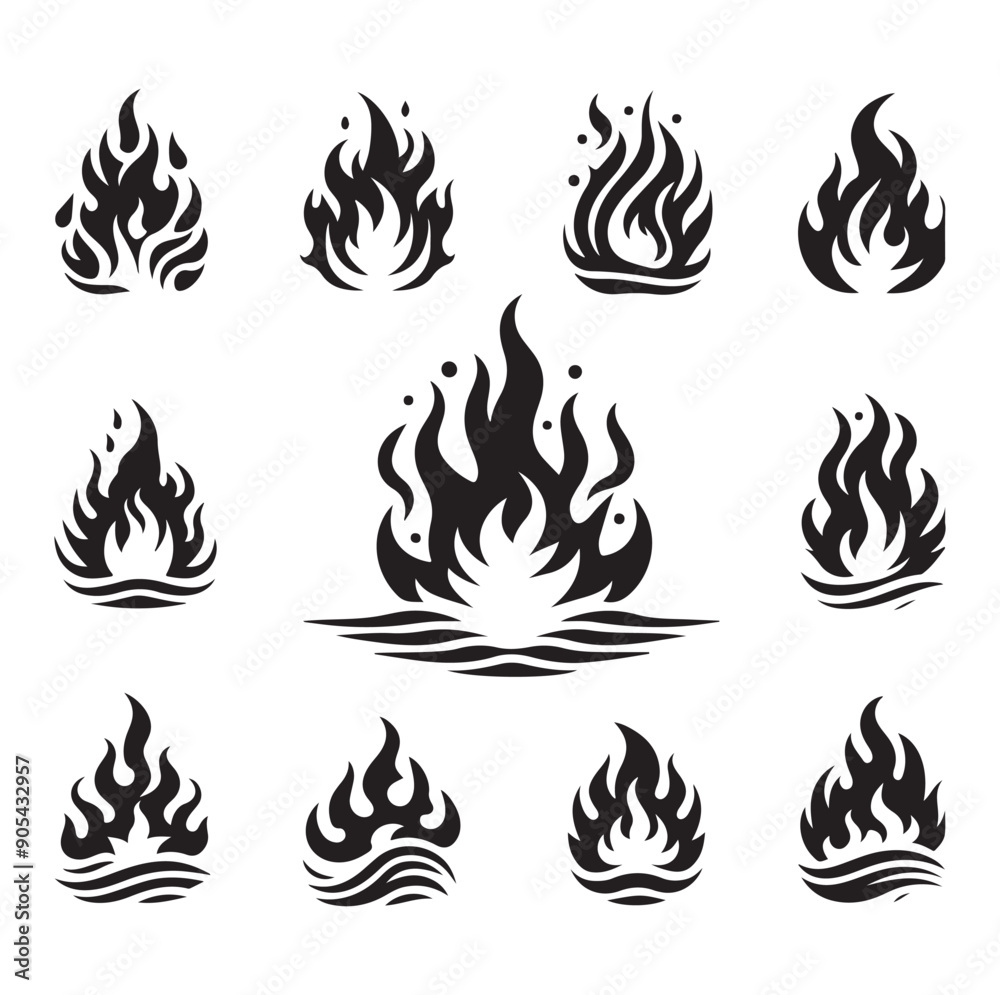 Set of Fire flame graphic set icon vector Set of Fire flame graphic set icon vector