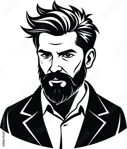 silhouette of hipster man head white background