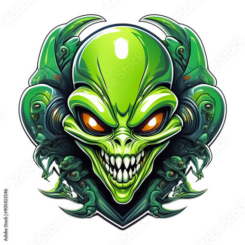 Wild angry pugnacious combative motivational sport logo – wild scary creepy alien photo