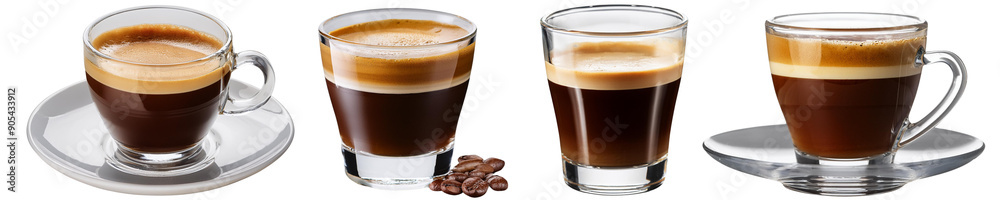 Assorted Espresso Shots cut out transparent isolated on white background PNG Assorted Espresso Shots cut out transparent isolated on white background PNG