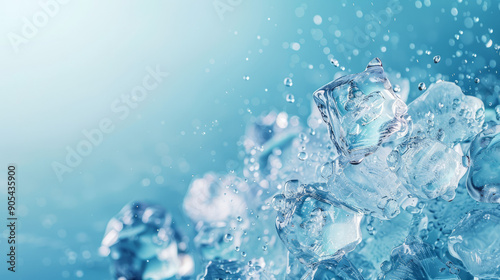 An abstract illustration of ice, with its transparent, clear cubes and flowing waves. liquid splash with frozen ice