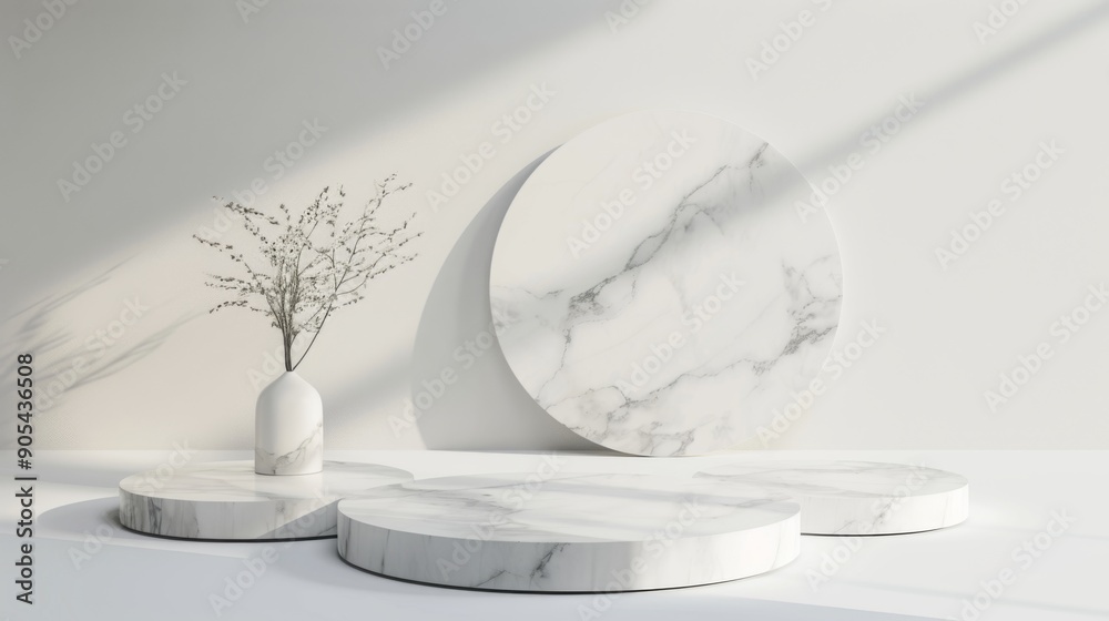 3d rendering geometric forms. Blank podium display in white marble color. Minimalist pedestal or showcase scene for present product and mock up 3d rendering geometric forms. Blank podium display in white marble color. Minimalist pedestal or showcase scene for present product and mock up