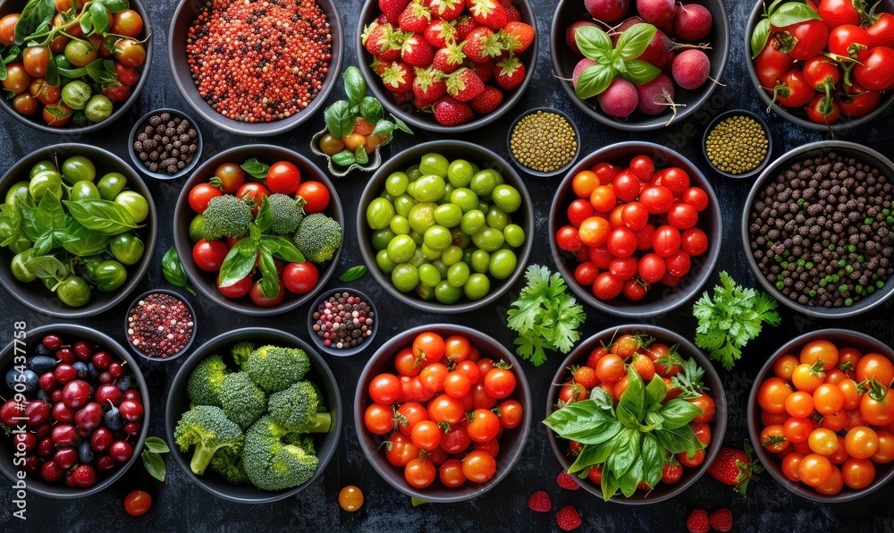 Top View of Healthy Eating Ingredients: Fresh Vegetables, Fruits, and Superfoods Top View of Healthy Eating Ingredients: Fresh Vegetables, Fruits, and Superfoods