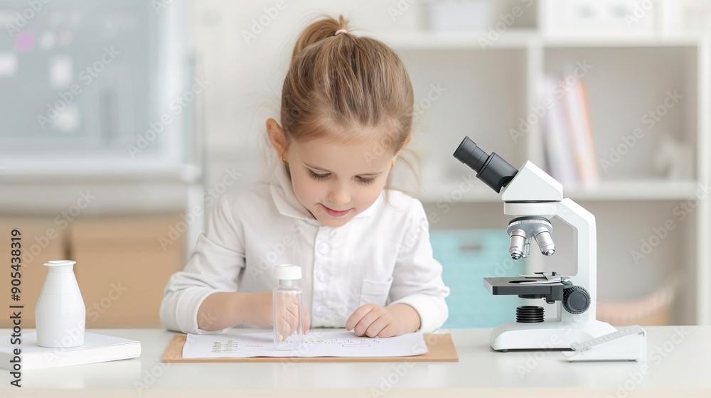 A friendly atmosphere with teaching materials and a microscope, capturing kids learning through games and scientific exploration. Commercial photography, Natural soft pale skin. A friendly atmosphere with teaching materials and a microscope, capturing kids learning through games and scientific exploration. Commercial photography, Natural soft pale skin.