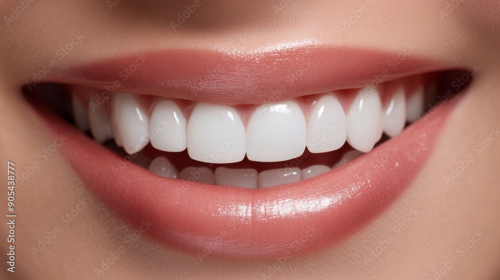 Close-up of a woman's perfect teeth as she smiles brightly in a studio shot. Close-up of a woman's perfect teeth as she smiles brightly in a studio shot.