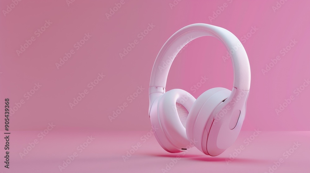 Headphones in white against pink backdrop Headphones in white against pink backdrop