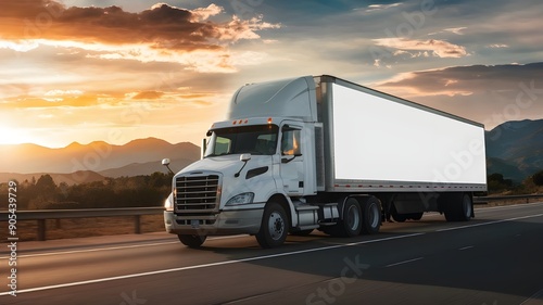 White cargo truck with a blank empty trailer, showcasing clean lines and ample space for goods