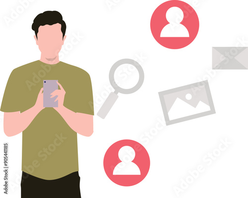 Boy searching contacts on mobile.