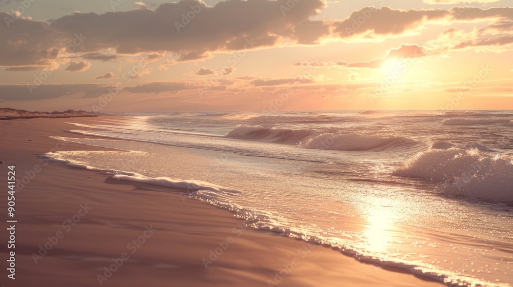 Obraz premium Beach with the sun setting generative ai