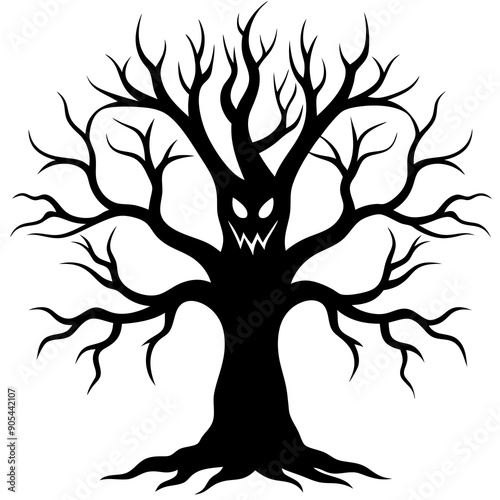 Dead Halloween One Scary Trees black vector silhouette white background