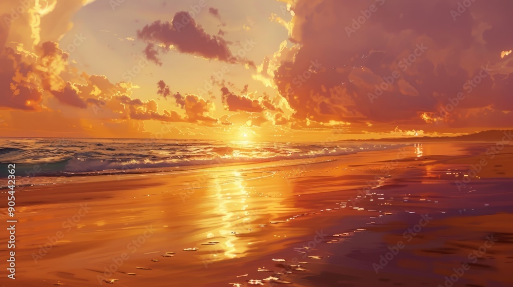 Beach with the sun setting generative ai Beach with the sun setting generative ai