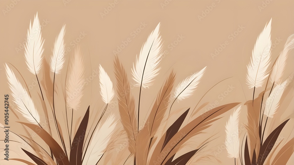 Modern Boho Background, Decorated With Flowers, Shapes And Leaves Modern Boho Background, Decorated With Flowers, Shapes And Leaves