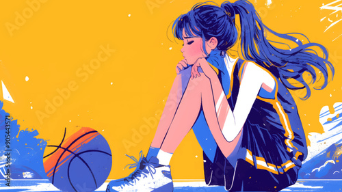 Dreaming on the court: a pensive young basketball player in the team jersey