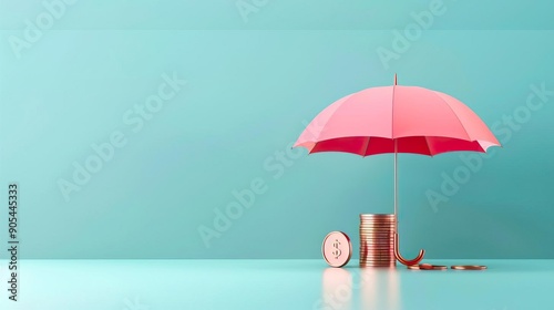 Wallpaper Mural Yellow umbrella protecting gold coins on blue background. Torontodigital.ca