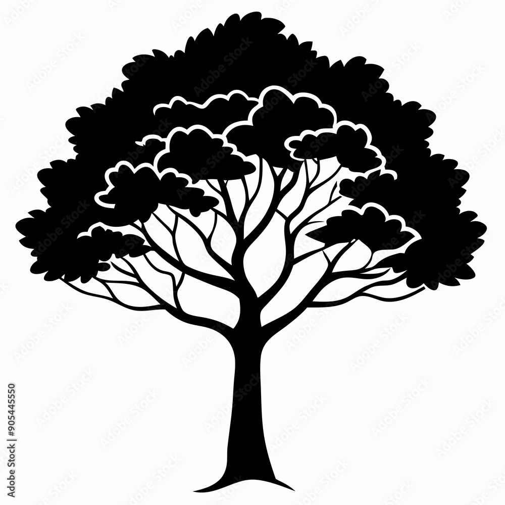 Fototapeta premium vector silhouette of a line art tree on white background