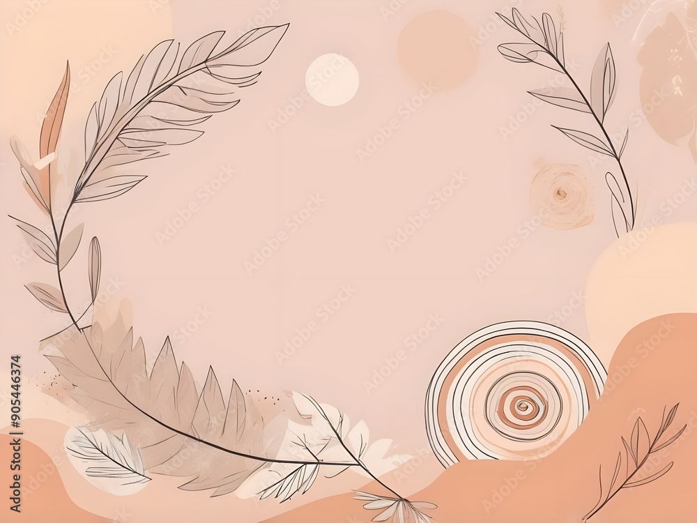 Modern Boho Background, Decorated With Flowers, Shapes And Leaves Modern Boho Background, Decorated With Flowers, Shapes And Leaves