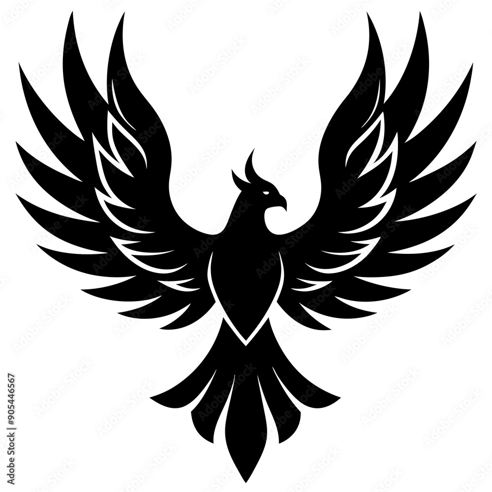 Fototapeta premium Bird with ablaze wings vector silhouette