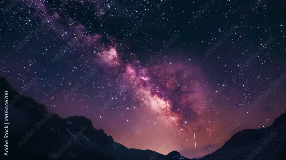 Naklejka premium Milky Way Over Mountain Range