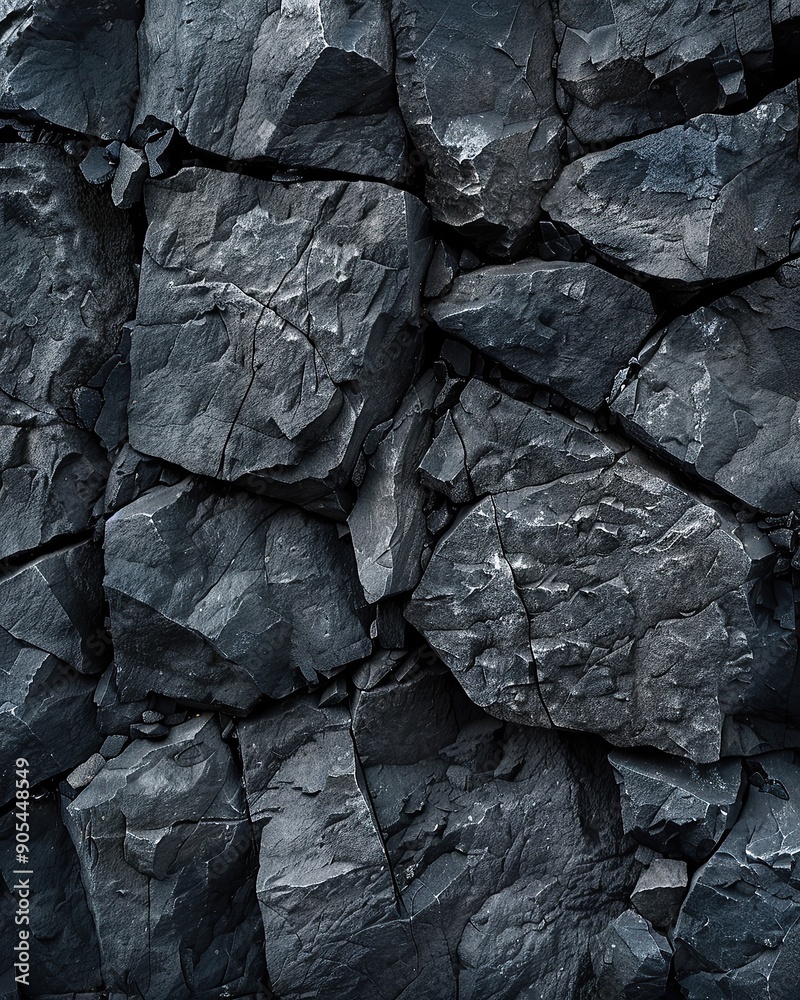 A close-up of dark gray stone, resembling rugged rock formations with deep texture and shadow A close-up of dark gray stone, resembling rugged rock formations with deep texture and shadow
