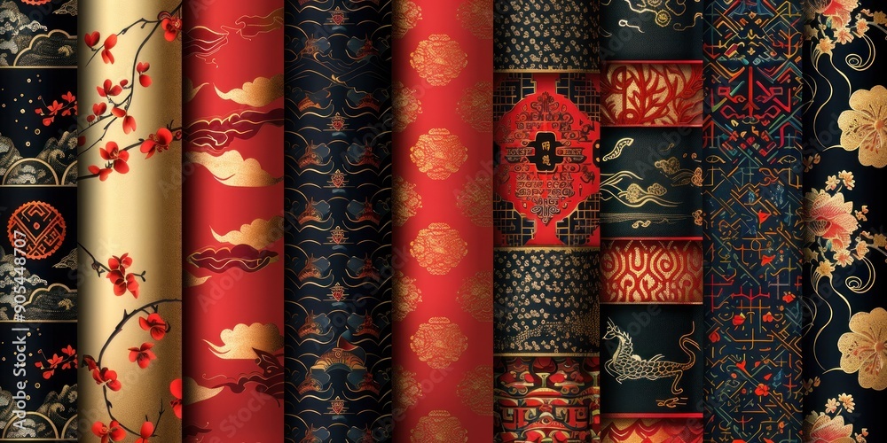 Chinese New Year Pattern Collection: Red & Gold Festive Designs Chinese New Year Pattern Collection: Red & Gold Festive Designs
