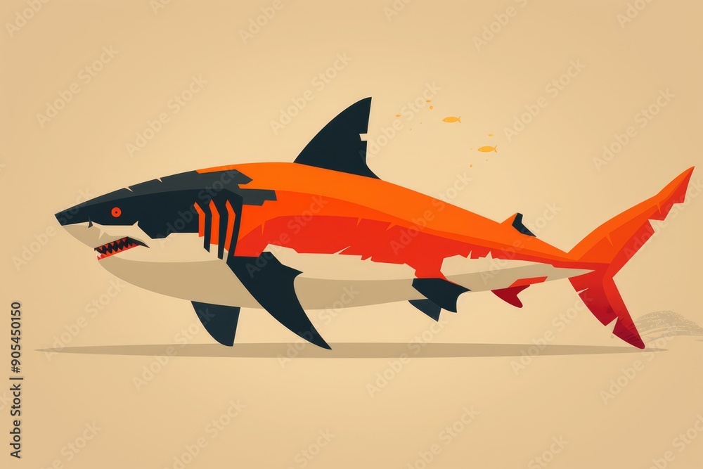custom made wallpaper toronto digitalGeometric Orange and Black Shark Illustration