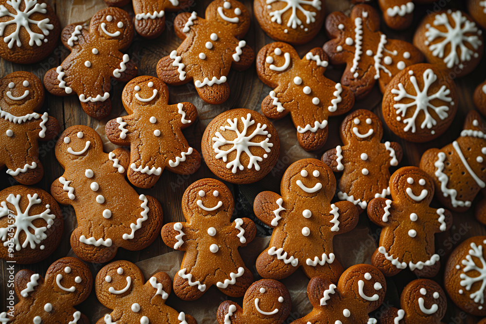 New Year or Christmas cookies with white icing in the shape of little people New Year or Christmas cookies with white icing in the shape of little people