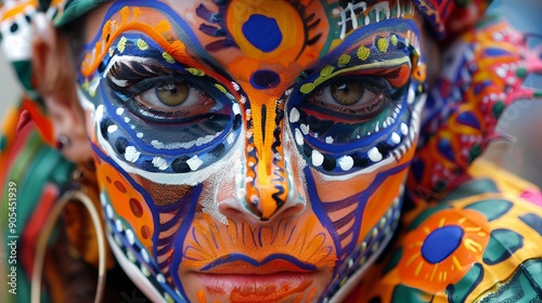 face and body paint, which often features intricate designs and bright colors