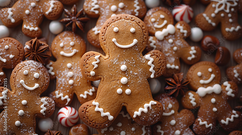 New Year or Christmas cookies with white icing in the shape of little people New Year or Christmas cookies with white icing in the shape of little people