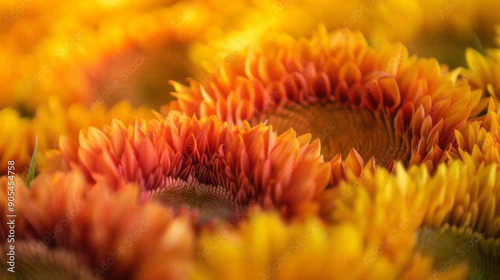 Blazing sunflowers in vibrant bloom. A captivating close-up of fiery sunflowers, their petals ablaze with orange and yellow hues, creating a radiant display of floral beauty.