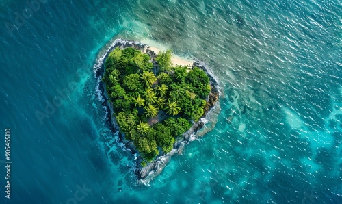 Aerial view of Pacific Island in the Shape of a Heart. Love Travel Concept