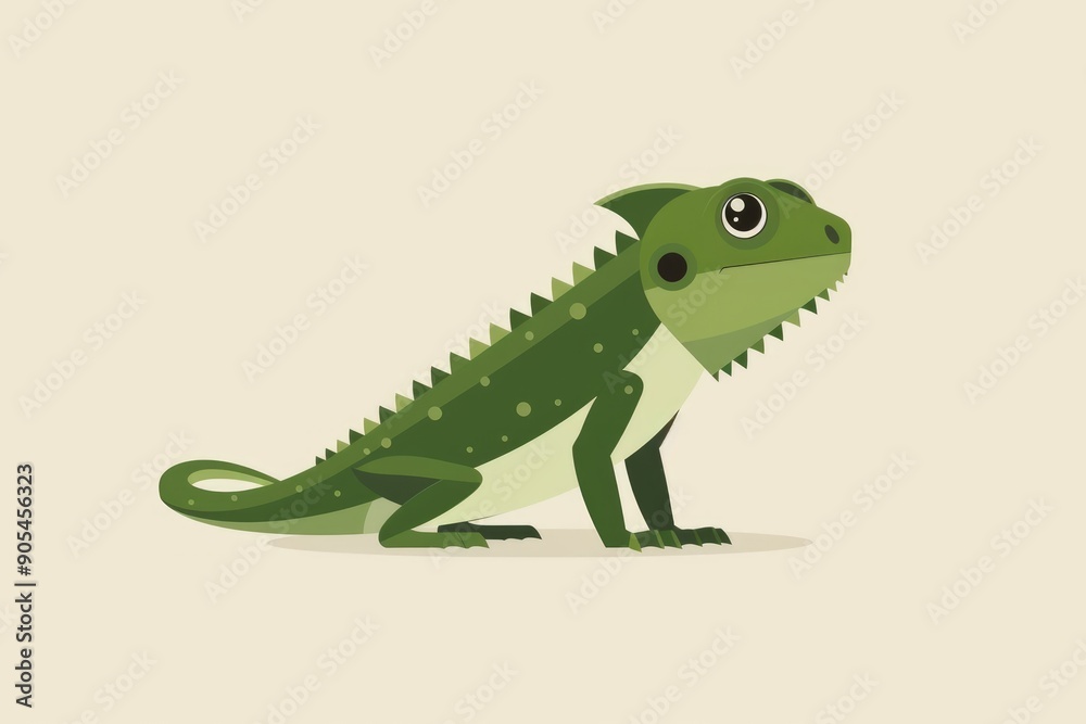Obraz premium Cartoon Green Lizard with Spiky Crest